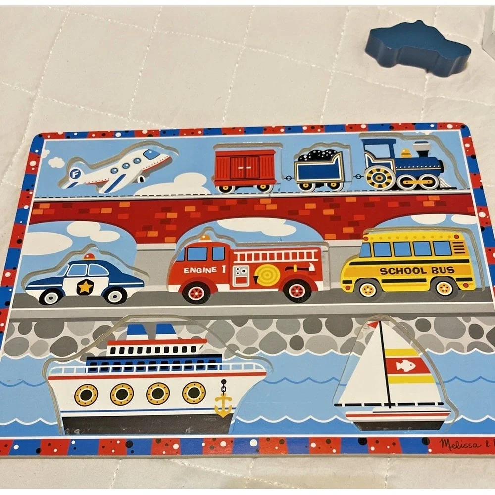 Melissa And Doug Fresh Start Wooden‎ Vehicles Chunky Complete 9 Piece Puzzle